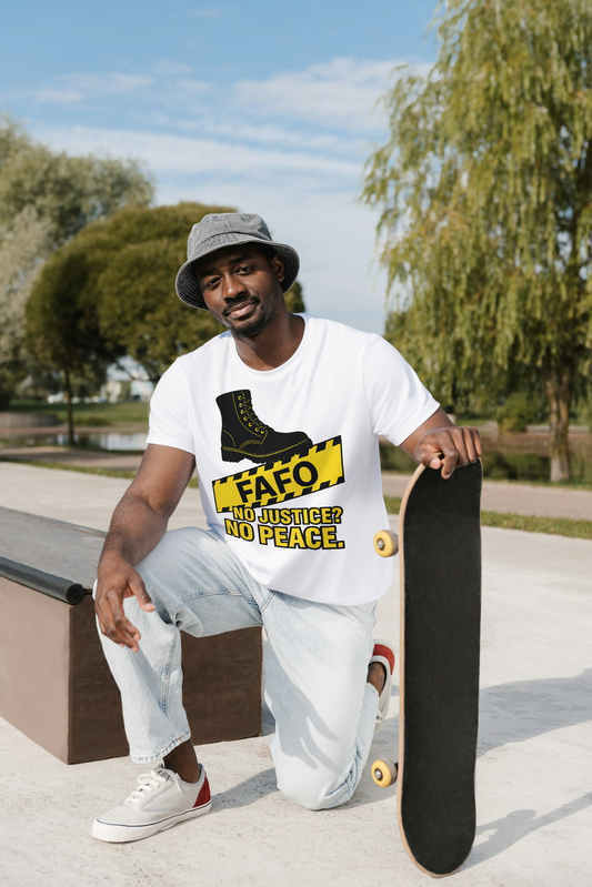 FAF0 Ringer Tee β βNo Justice? No Peace.β Protest Shirt