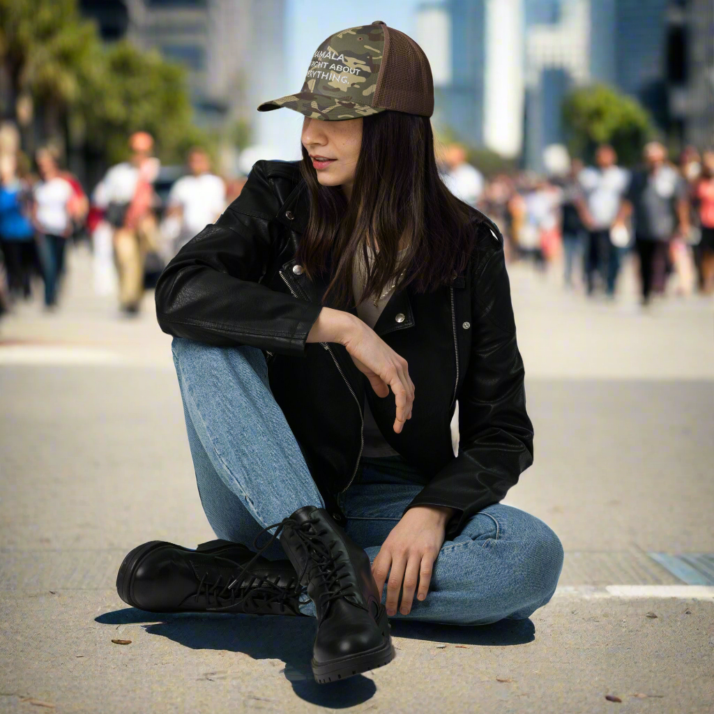 Kamala Was Right About Everything Trucker Hat — Camo Edition